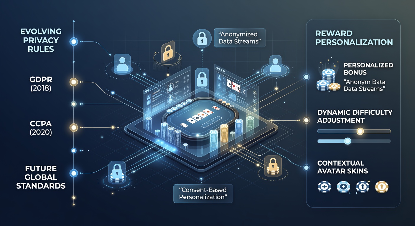 Screenshot-style image of a virtual roulette interface with layered privacy controls and reward personalization dashboard visible on screen