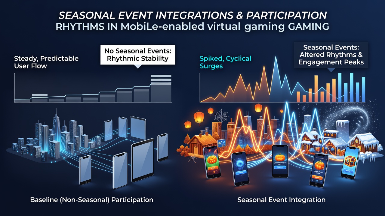 Mobile gamers engaging with seasonal virtual event interfaces during peak participation periods