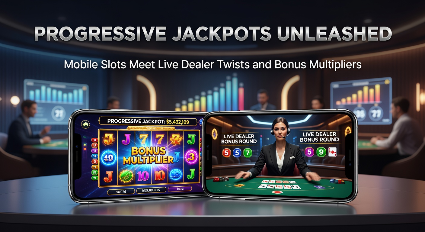 Live dealer at a high-tech table interacting with mobile players, jackpot counter exploding with bonus multipliers in the background